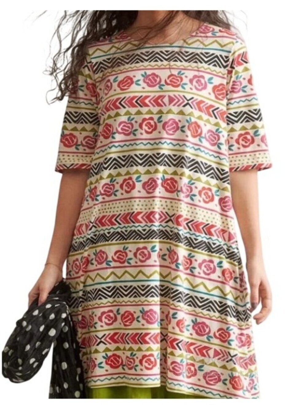 Gudrun Sjödén Organic Cotton & Modal A-Line Dress XL Multicolor Floral & Geometr